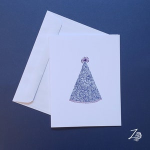 Carte de chapeau de partie - cartes d’anniversaire, cartes de Bday, joyeux anniversaire, art d’anniversaire, cartes uniques, carte d’art de Henné, illustration handdrawn, chapeau de partie d’anniversaire