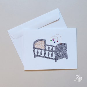 Baby Crib Card - Baby Cards, Baby Shower, Newborn Baby, Baby Birthday Cards, Baby Bday, Baby Art, Henna Art Card, Baby Crib Art, Crib Gifts