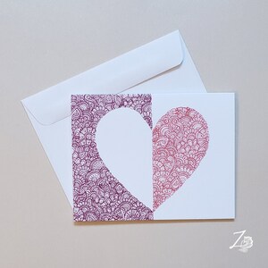 Half Hearts Card - Verjaardag, Verloving, Liefdeskunst, Valentijnsdag, Vday, Shaadi, Desi, Mehndi, Henna Art Card, handdrawn mandala kunstwerk