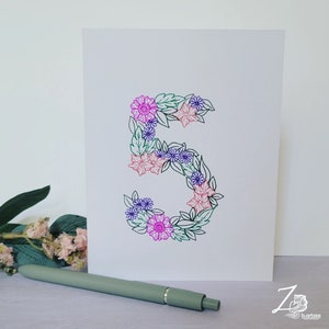 Floral Five Card - Carte numéro 5, 5e anniversaire, 5e anniversaire, 5e étape importante, art floral numérique, cartes d'anniversaire, carte d'art au henné, cadeaux d'art