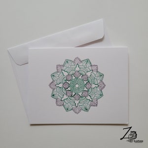 Carte verte de mandala - cartes d'art, art de mandala, amour de mandala, carte de voeux, toutes les cartes d'occasion, conception dessinée à la main, art unique, carte d'art de henné