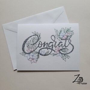 Tarjeta floral de felicitaciones: tarjeta de arte original, felicitaciones, graduación, regalos de graduación, obra de arte floral, tarjeta en blanco, tarjetas para todas las ocasiones, dibujada a mano