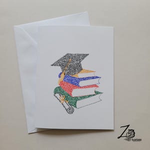 Grad Cap on Books Card - Original Kunst Karten, Grad Geschenk, Glückwunsch, einzigartige Karte, Blanko Karte, alle Anlass Karten, handgezeichnete Kunst