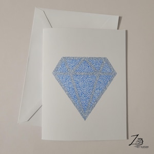 Tarjeta de diamante: tarjeta en blanco, tarjetas para todas las ocasiones, tarjetas de compromiso, princesa, gran roca, gema preciosa, diseño de joyas, arte de henna, patrones de mehndi