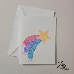 Carte étoile filante - anniversaire princesse disney, arc-en-ciel magique, art arc-en-ciel, faire un vœu, oeuvre d'art de conte de fées, carte vierge, toutes les cartes d'occasion