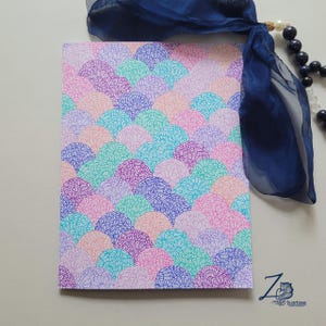 Tarjeta de escamas de sirena: cumpleaños de princesas de Disney, arte de cuentos de hadas, ilustraciones dibujadas a mano, arte de henna, patrones de mehndi, tarjeta en blanco, tarjetas para todas las ocasiones