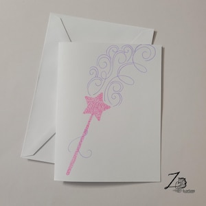 Carte baguette magique - anniversaire princesse disney, magique, art de sorcière, lancer un sort, faire un vœu, oeuvre d'art de conte de fées, carte vierge, toutes les cartes d'occasion
