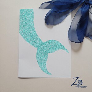 Mermaid Tail Karte - Disney Prinzessin Geburtstag, Märchen Kunst, handgezeichnete Kunstwerke, Henna Kunst, Mehndi Muster, Blanko Karte, für jeden Anlass