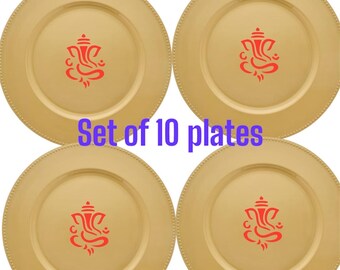 Elegant 10-Piece Ganesha/ Swaskit Charger plates - Decorative center piece plates - Perfect for House Warmings,pooja,diwal & Celebrations
