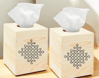 Set of 2 Handcrafted Wooden Tissue Box Cover with Traditional Kolam Design – Perfect for hone, office ,yoga room and Housewarming gift