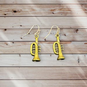 Vintage Brass Trumpet Earrings, Music Lover Delight Earrings, Hypoallergenic Hooks Earrings, Music Jewelry, Trumpet Ornament, Gift for Her
