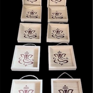 Set of 6 pieces wooden ganesha shadow box wall hanging gifts for House Warming /Indian pooja/Housewarming/babyshower/Wedding/Golu in bulk