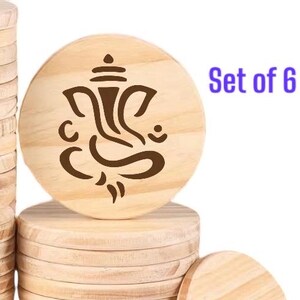 Zestaw 6 sztuk drewnianych ganesha ściennych prezentów na parapetówkę/indyjską pooję/parapetówkę/babyshower/ślub/Navaratri/Golu w hurtowych ilościach