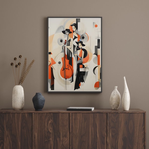 Digital Abstract Music Trio Wall Art Print - Violin Cello Players Decor - Modern Musical Art - Instant Download - Musician Artwork Poster