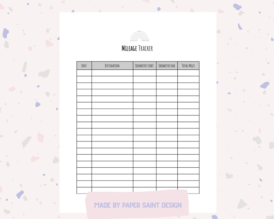 Mileage Tracker Printable Template PDF Instant Download Etsy
