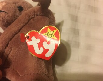 Batty Brown Beanie Baby Variant with Crooked Nose and PVC Pellets Great Condition