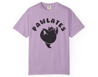 Pilates Shirt with Funny Black Cat: Pawlates Workout Tee