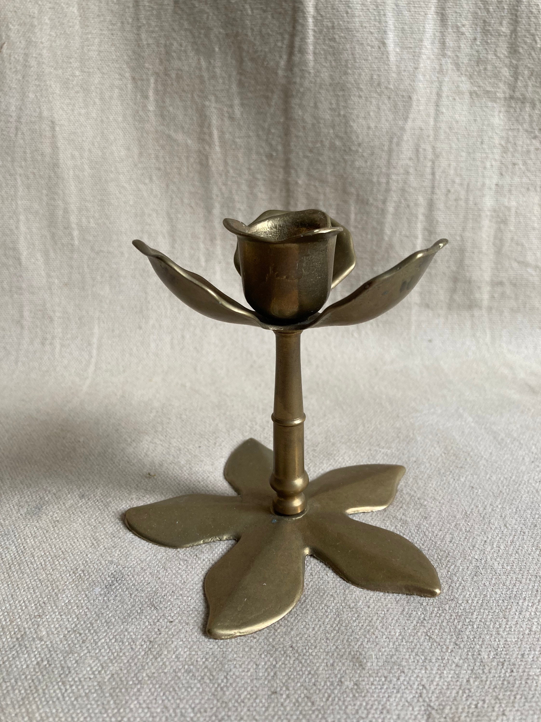 Vintage brass candlestick holder in flower shape Etsy