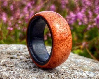 Pink Ivory & Ebony Ring, 10mm Wide Handmade Wood Band