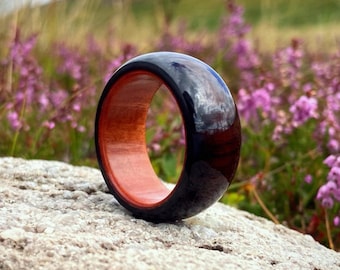 African Blackwood & Pink Ivory Ring, 10mm Wide Handmade Wood Band