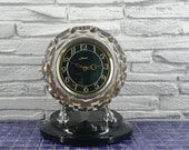 Vintage Crystal Mantel Clock - Large Brown Dial Desk Clock - Table Clock - Soviet Art Deco Clock - Mechanical Shelf Clock