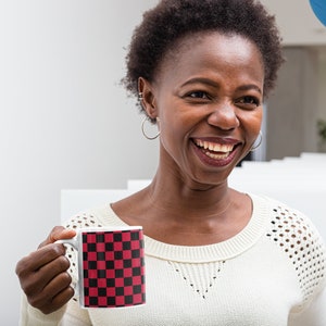 Checked Mug,Red and Black Checkered mug,Red and Black check mugs, cute coffee mug, unique coffee mug christmas,Lovery ceramic mug