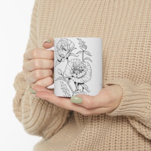 Black and White Flower Mug,Black White Floral Floral Mug| Black White Coffee Mug|Flower Mug| Coffee Tea Cup| Black and White|Cute floral Mug