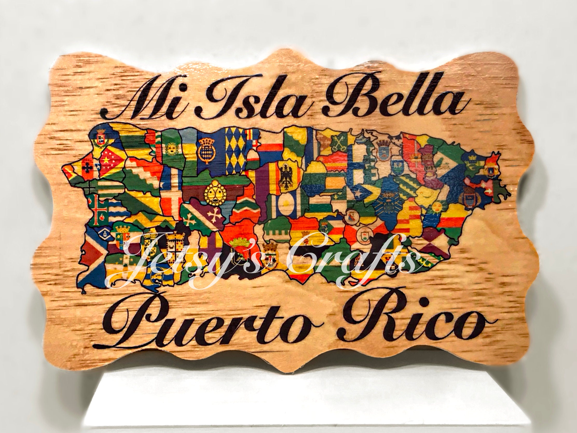 Puerto Rico Map W City Flags Etsy
