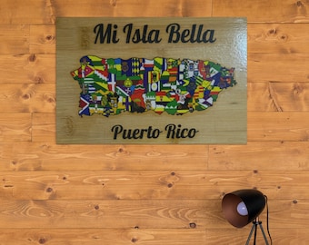 Puerto Rico Map Wood Art: City Flags, Boricua Decor