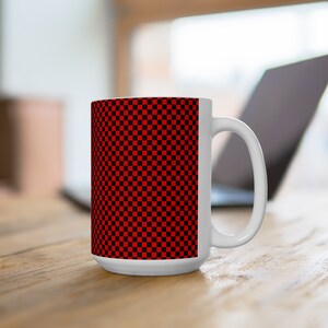 Checker Coffee Mug,Black and Red Checker Pattern Mug,Stylish and Bold Coffee Cup, morning coffee, afternoon tea