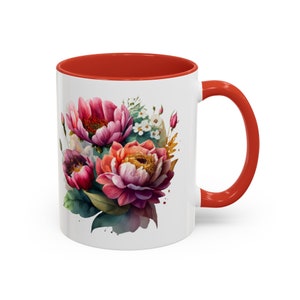 Accent Coffee Mug,Floral Coffee Mug,Flower Patterned Mug,Floral Mug,Garden Mug,Peony Flower Mug,Peony Coffee Mug,Feminine Coffee Mug