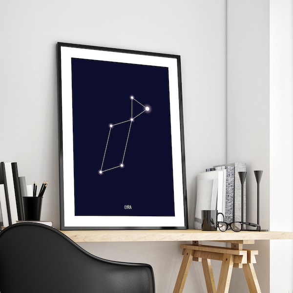 Lyra star constellation print, lyran starseed, lyra wall art, spiritual home decor, vega star, astronomy print, night blue, 30 x 40, 50 x 70