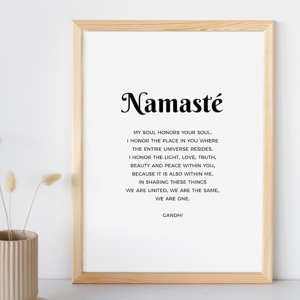 Namaste Poster, Namasté Zitat Gandhi, Yoga Poster, Meditation Poster, Yoga Wandbild, Namaste Definition Poster, spirituelle Poster