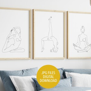 Yoga poster, poster set of 3, yoga pose poster, yoga art, yoga line drawing, PRINTABLE wall art, yoga print, yoga line art, yoga wall art