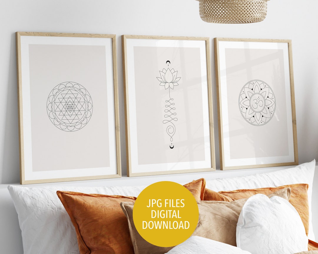 Printable Yoga Poster Set, Poster Set of 3, Yoga Wall Art, Om Symbol ...
