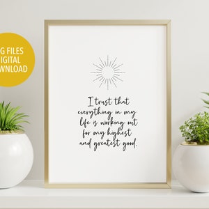 Affirmation wall art, affirmation print, printable affirmations, trust the process poster, law of attraction print, positive energy, faith