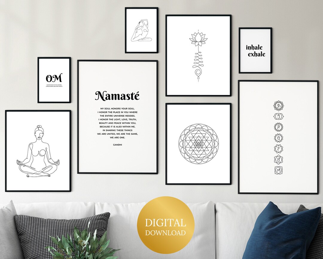 Printable Yoga Poster Set of 8, Yoga Line Art, Yoga Asanas, Chakra ...