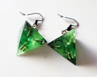 Necrosis - D4 Crystal Caltrop Earring Set (Silver Plated/Nickel Free Black Fish Hook Backings)