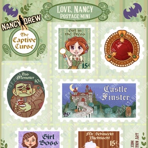 Nancy Drew STAMPS- Captive Curse- Sticker Set - Stylized Laptop Gaming Stickers Gifts -Where in the World is Nancy Drew