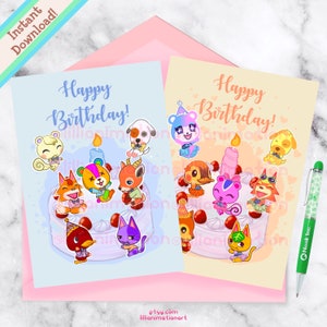 Cartões de Aniversário - Downloads Digitais - Animal Crossing