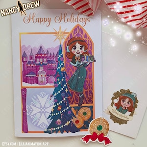 Cartão Nancy Drew Happy Holidays - Castelo de Wickford - Envelope + adesivo incluído