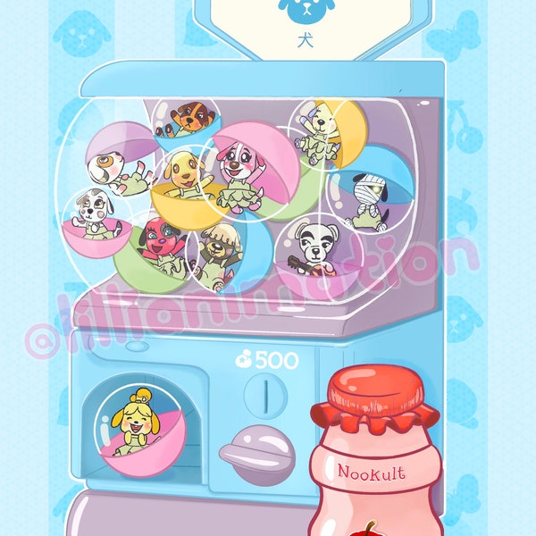 ACNH Dog Gachapon -5x7 signed print -Animal Crossing New Horizons