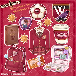 Nancy Drew- Waverly Academy New Student Pack- Sticker Sheet - Stylized Laptop Gaming Stickers Gift-