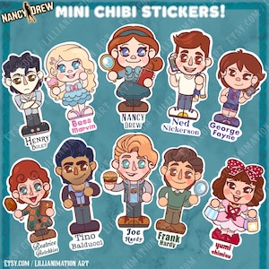 Pegatinas de personajes mini chibi de Nancy Drew, inspiradas en juegos retro, pegatinas para juegos de computadora portátil
