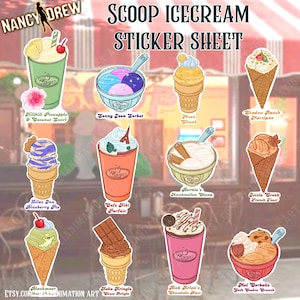 Nancy Drew - Scoops Ice Cream Sticker Sheet - Alibi in Ashes- Laptop Gaming Gifts