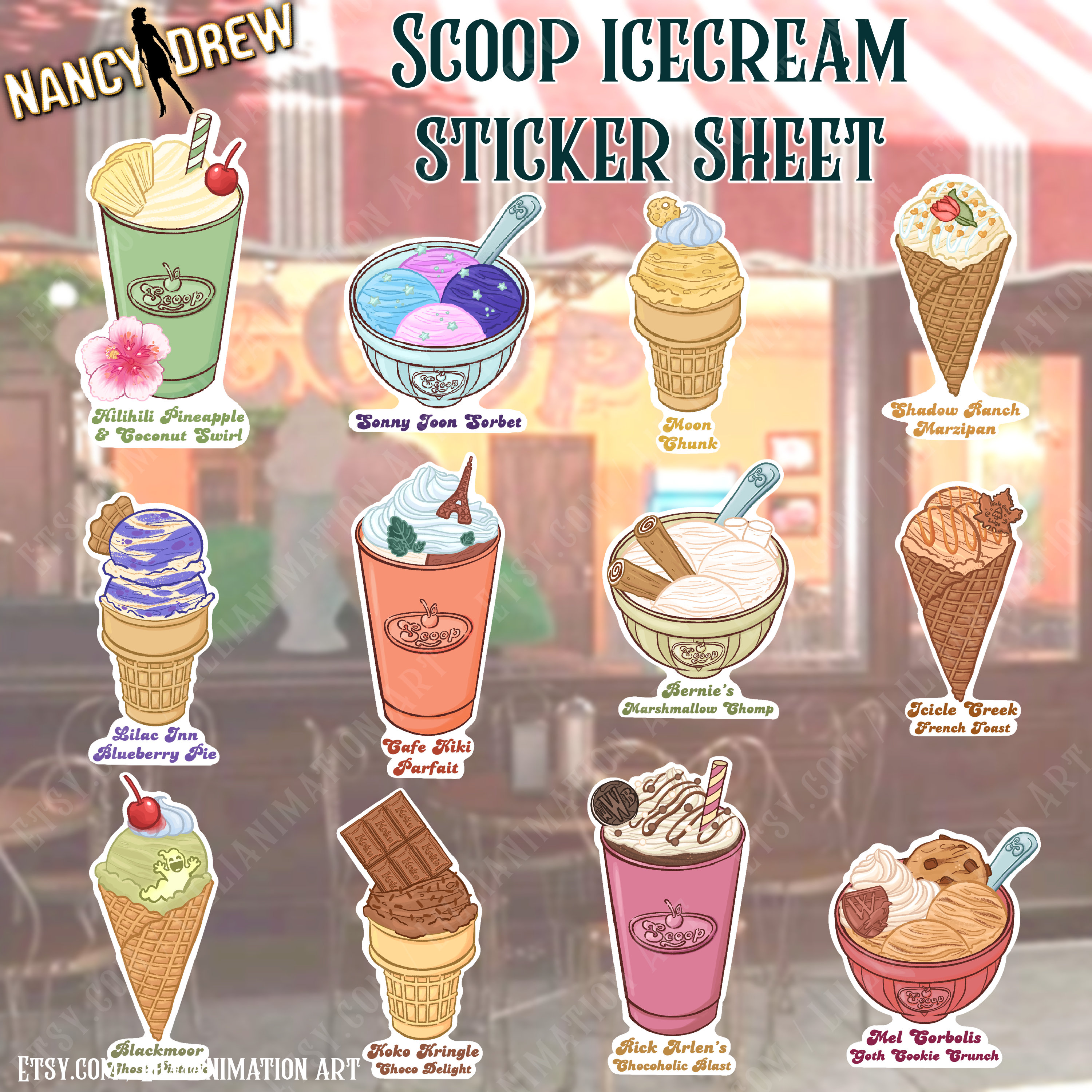 Nancy Drew - Scoops Ice Cream Sticker Sheet - Alibi in Ashes