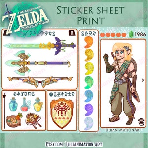 Impressão Tears of the Kingdom 5x7 + folha de adesivos - Zelda Nintendo Switch - adesivos para jogos para laptop