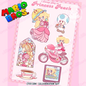 Hoja de pegatinas de Mario: siempre juego como la princesa Peach