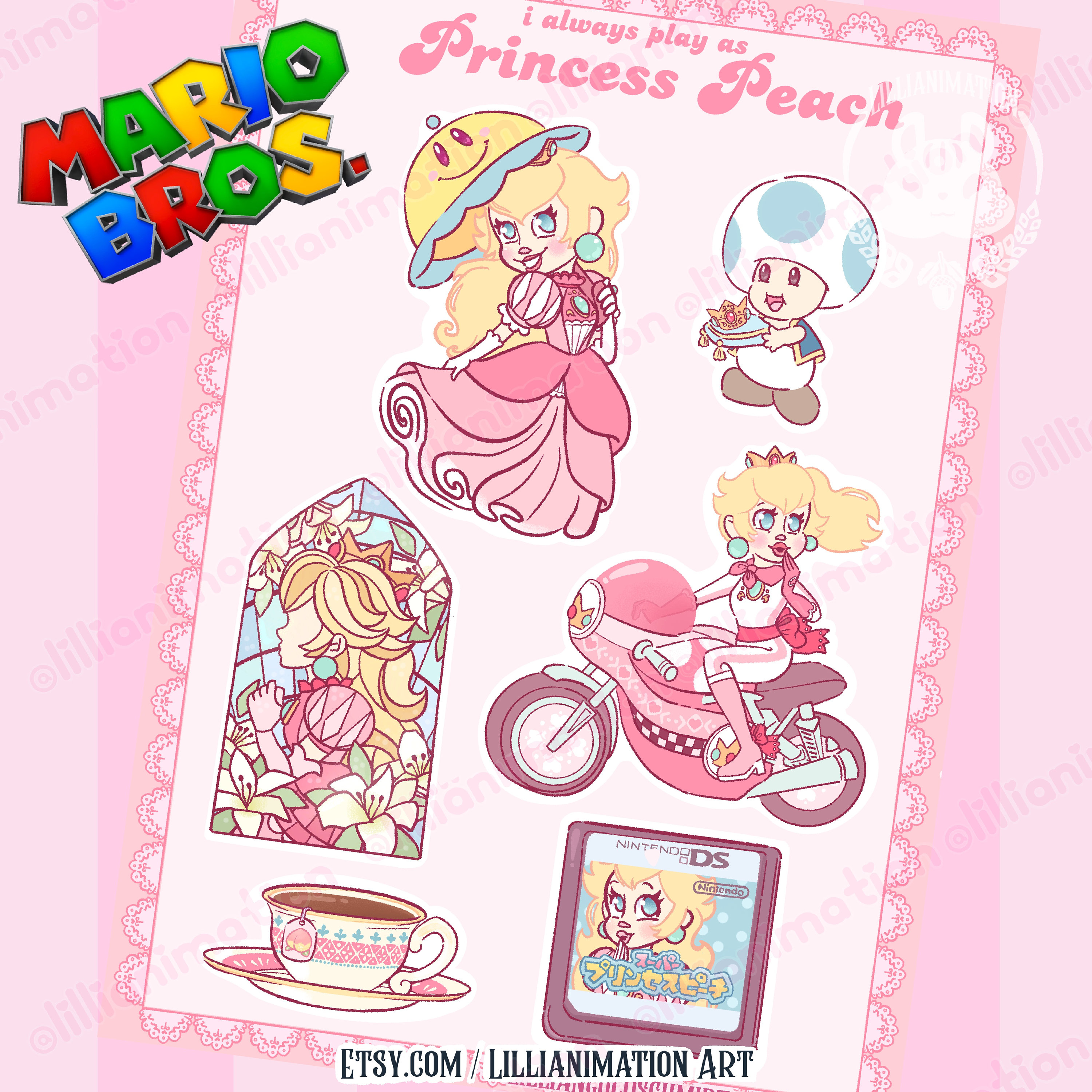 マリオステッカーシート - 私はいつもピーチ姫としてプレイします