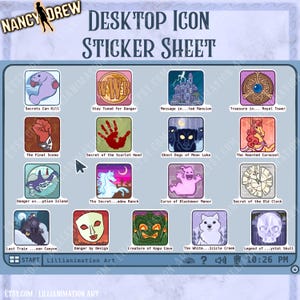 Nancy Drew- Desktop Game Icons- Sticker Sheet - Part 1 -Stylized Laptop Gaming Stickers Gifts